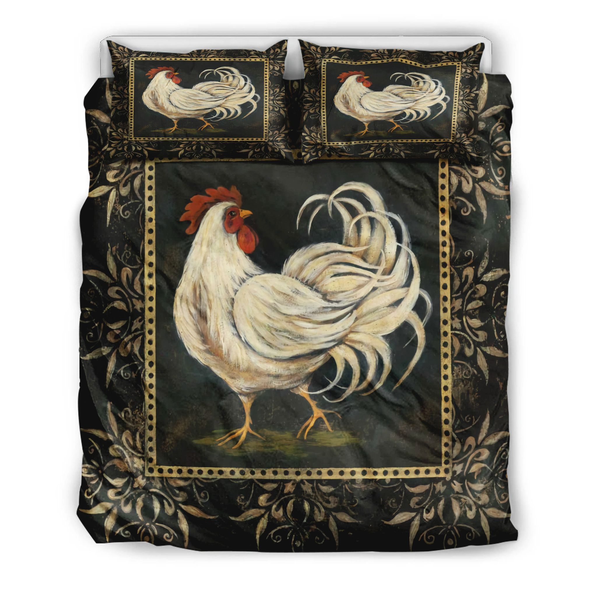 Rooster Black And White Bedding Set