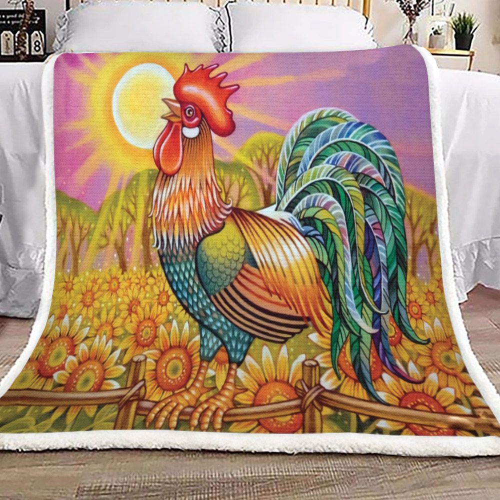 Rooster Calling You When The Sun Shine On Sunflower Garden Sherpa Fleece Blanket
