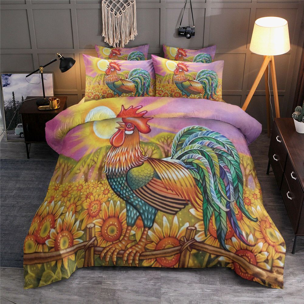 Rooster Calling You When The Sun Shine On Sunflower Garden Bedding Set