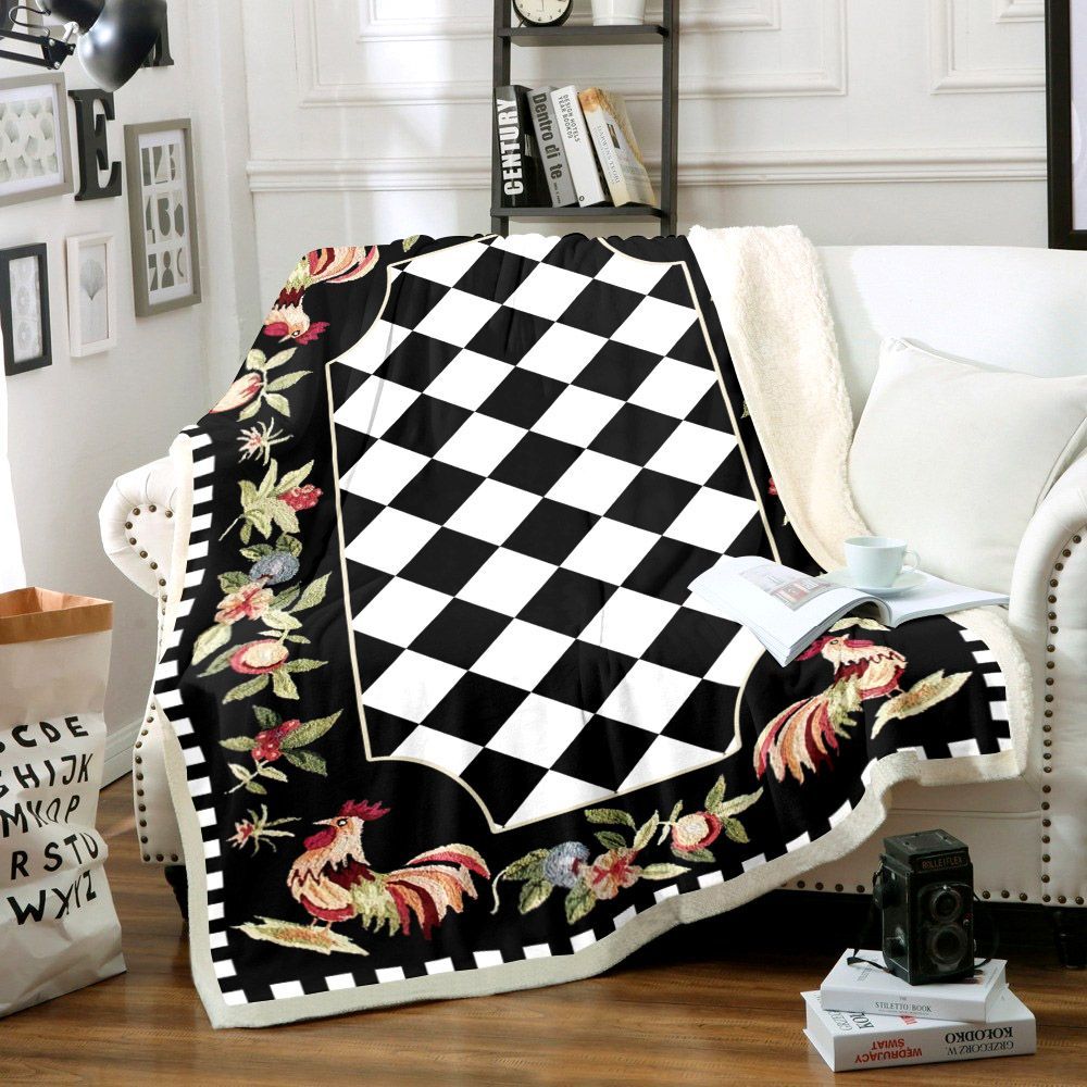 Rooster Chicken Sherpa Fleece Blanket