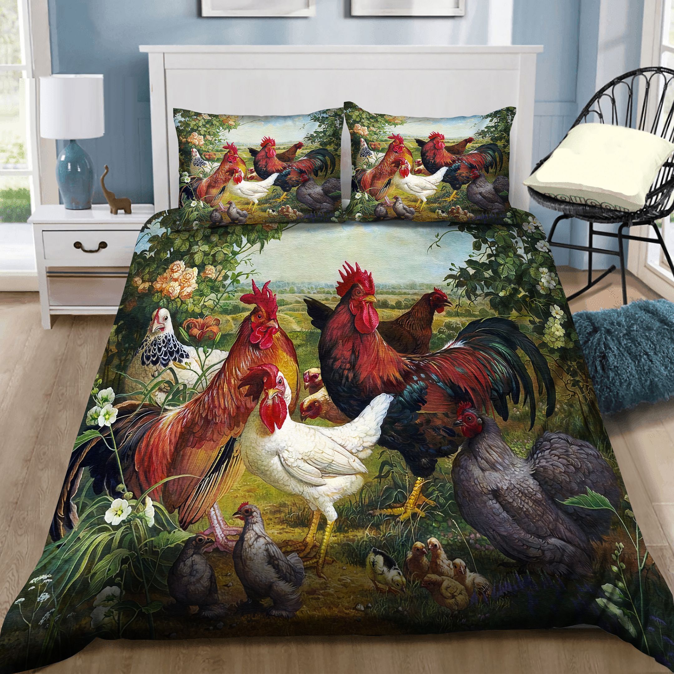 Rooster Chicken Family Bedding Set
