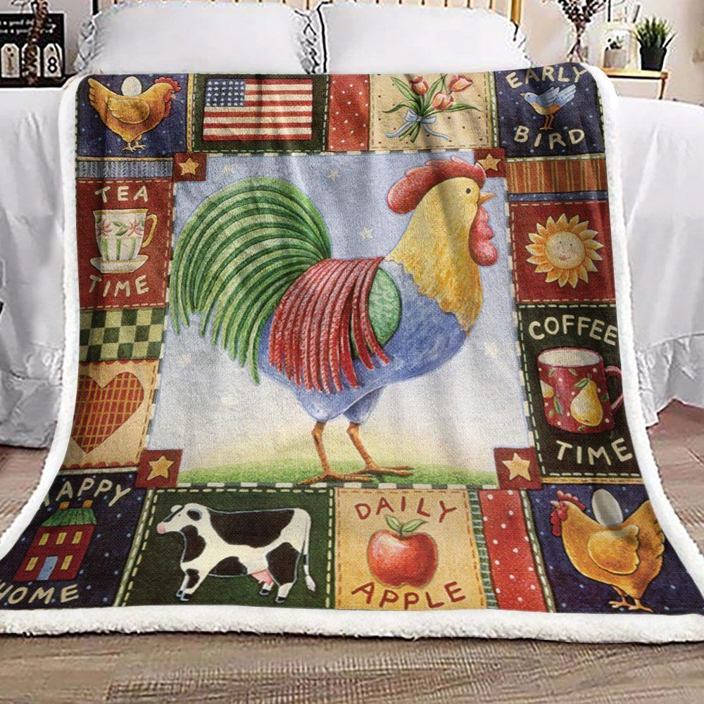 Rooster Farm Sherpa Fleece Blanket