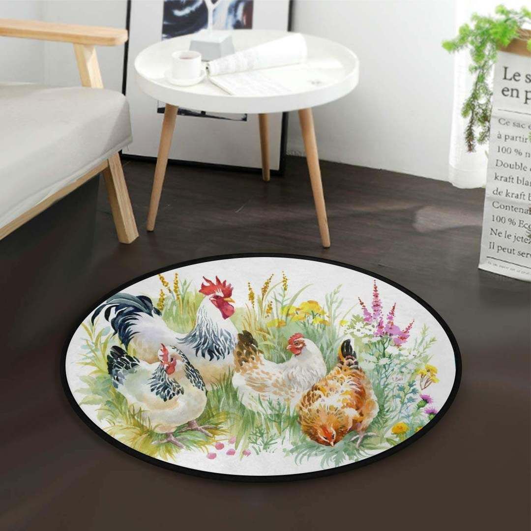 Rooster Floral Round Carpet