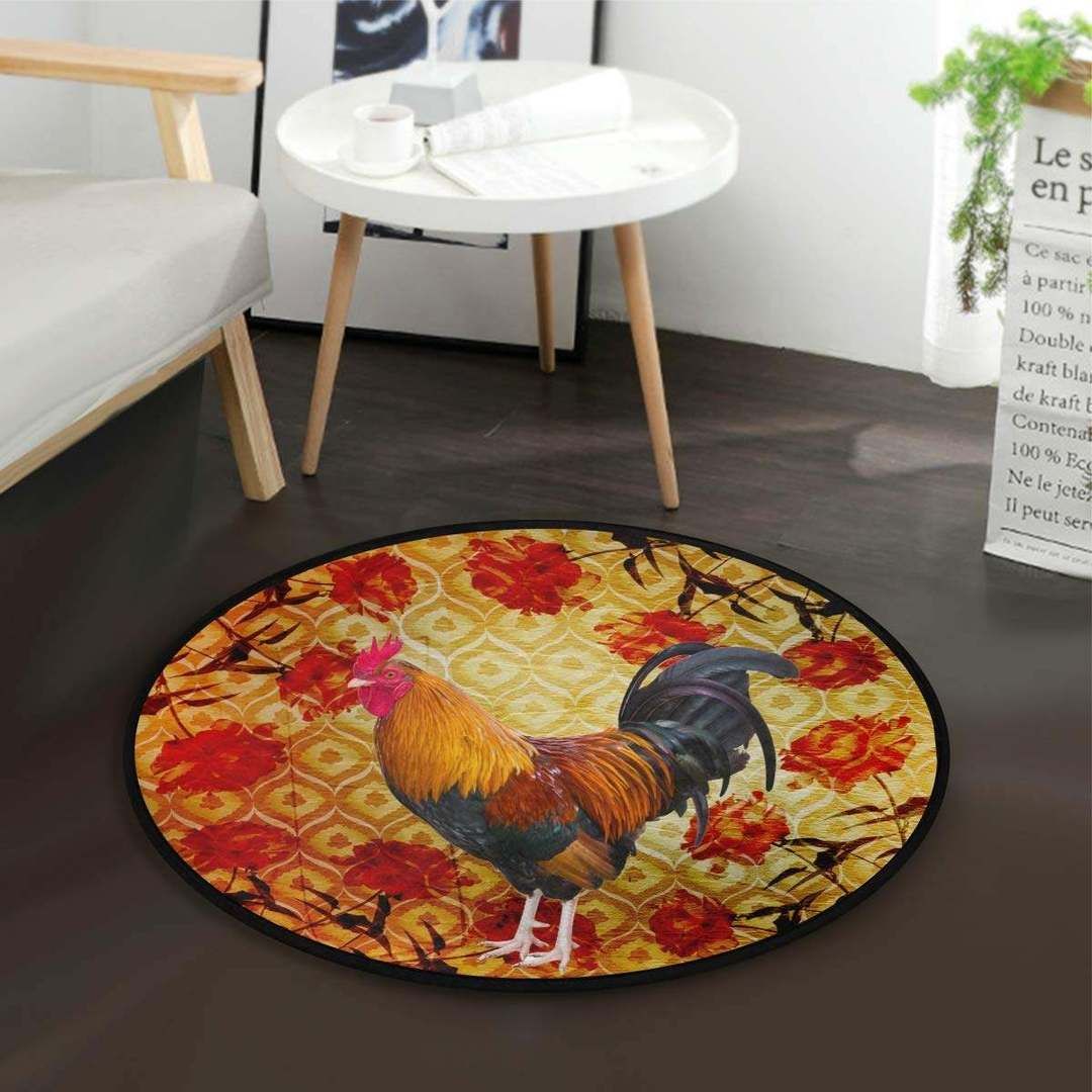 Rooster Floral Round Carpet