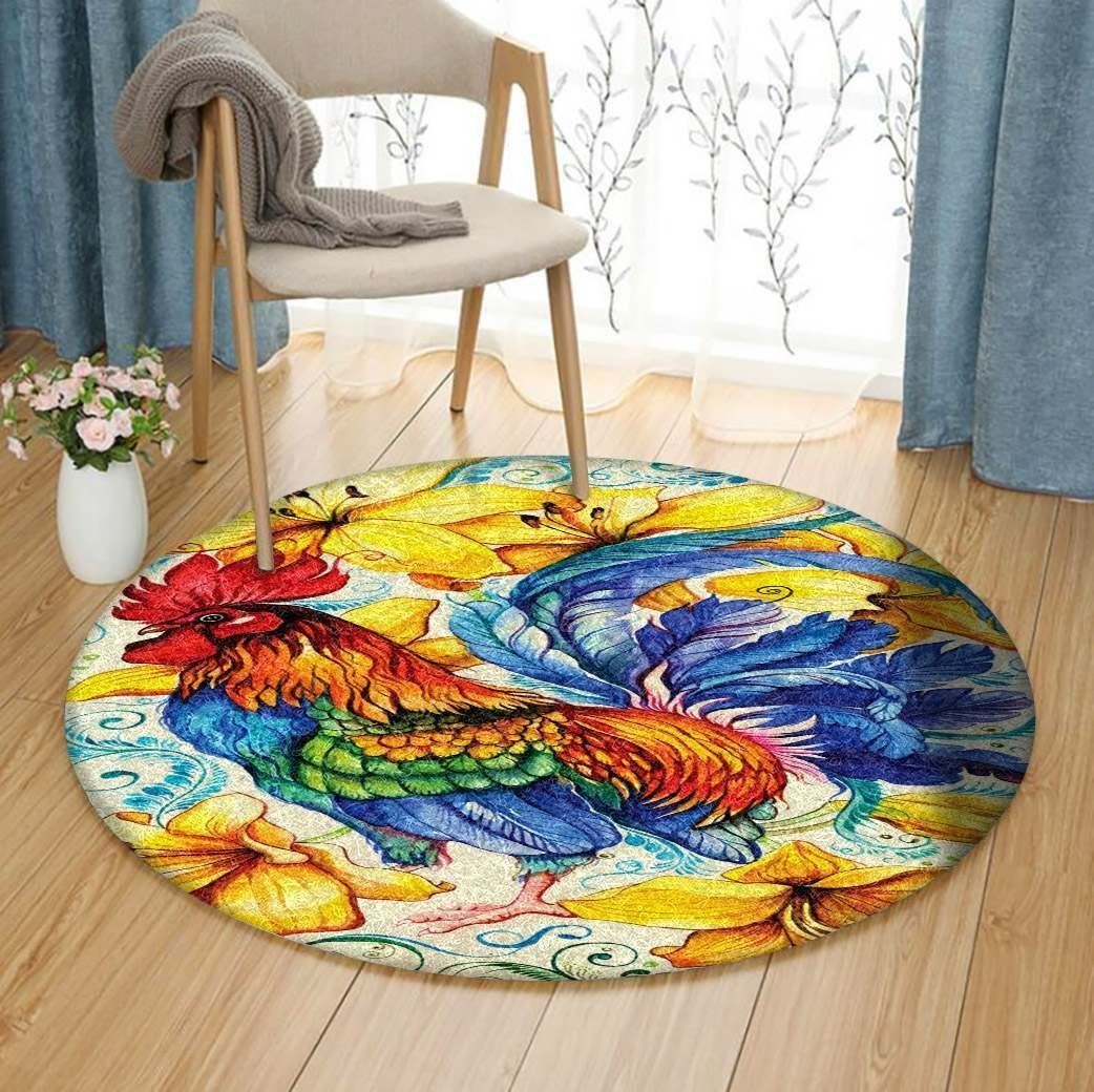 Rooster Flower Round Carpet