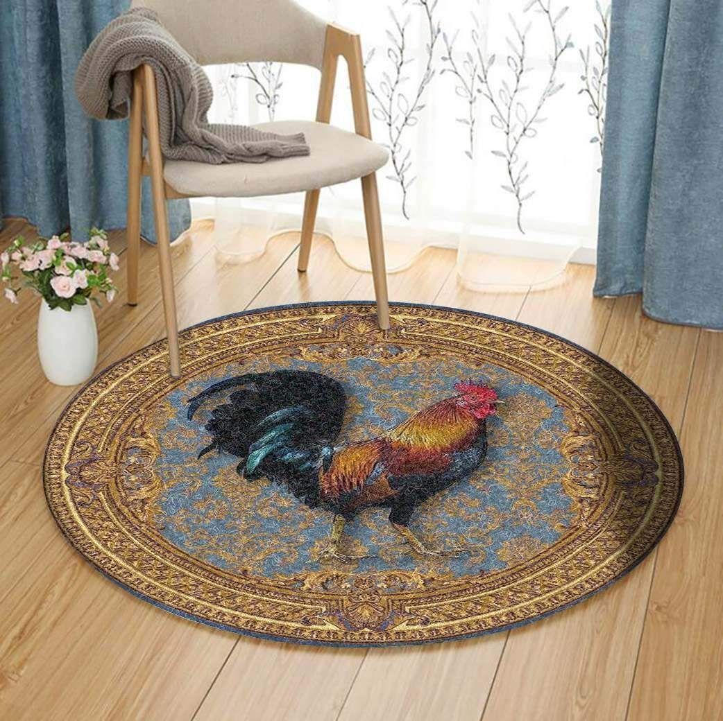 Rooster Flower Round Carpet