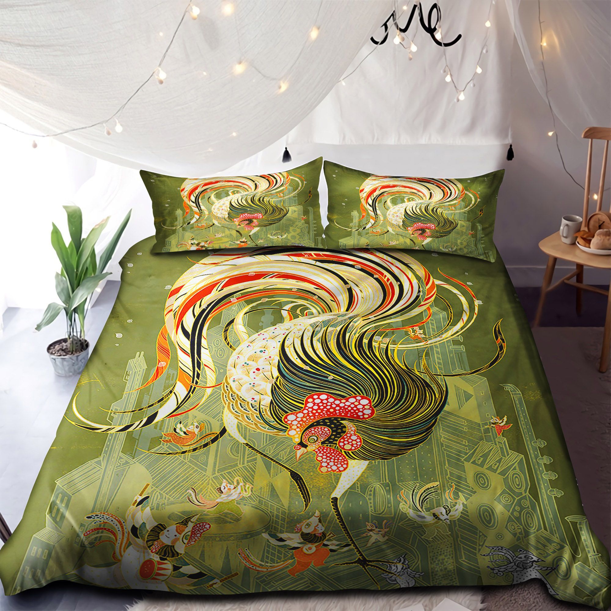 Rooster Peacock Art Bedding Set