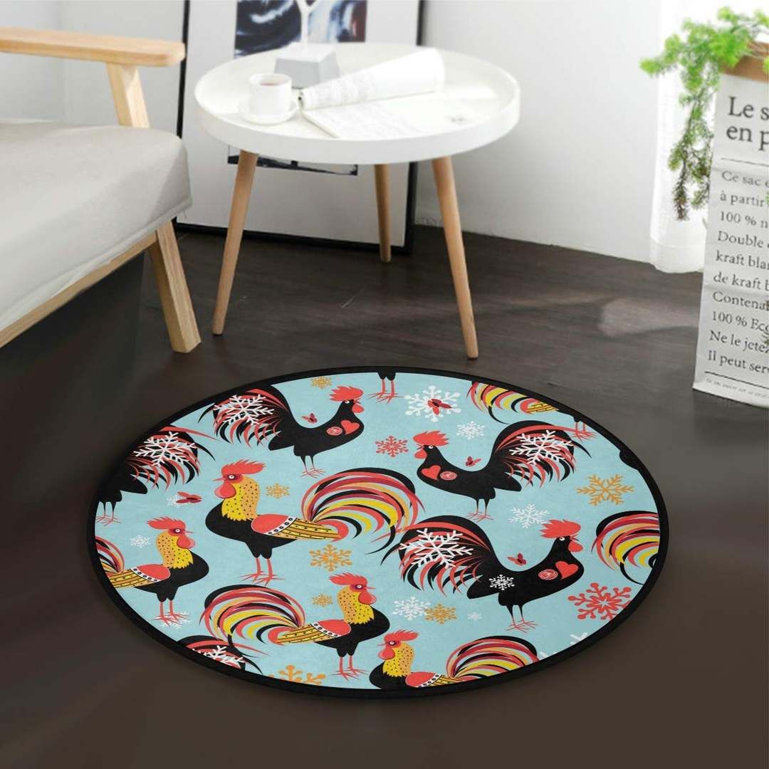 Rooster Snowflake Round Carpet