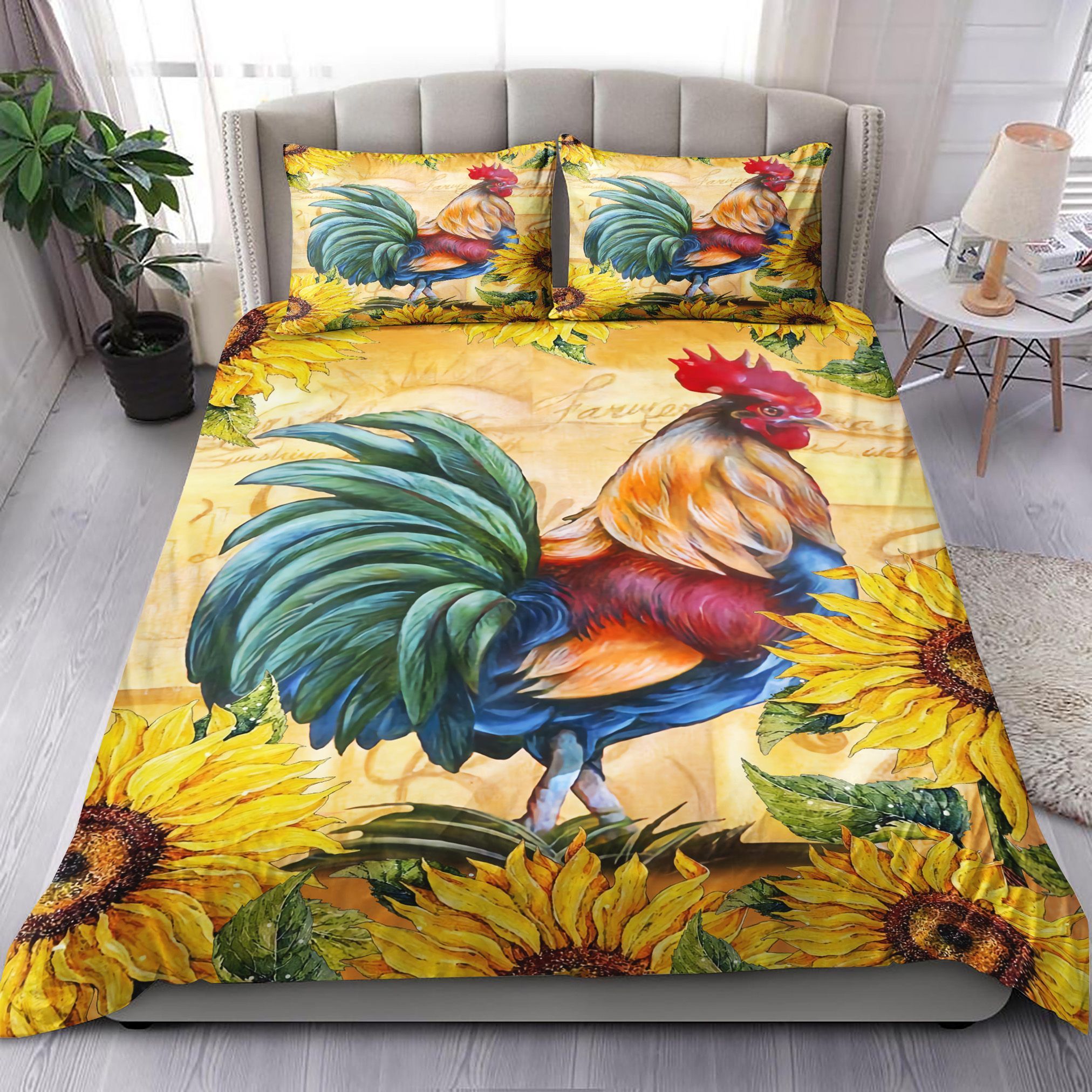 Rooster Sunflower Art Vintage Bedding Set