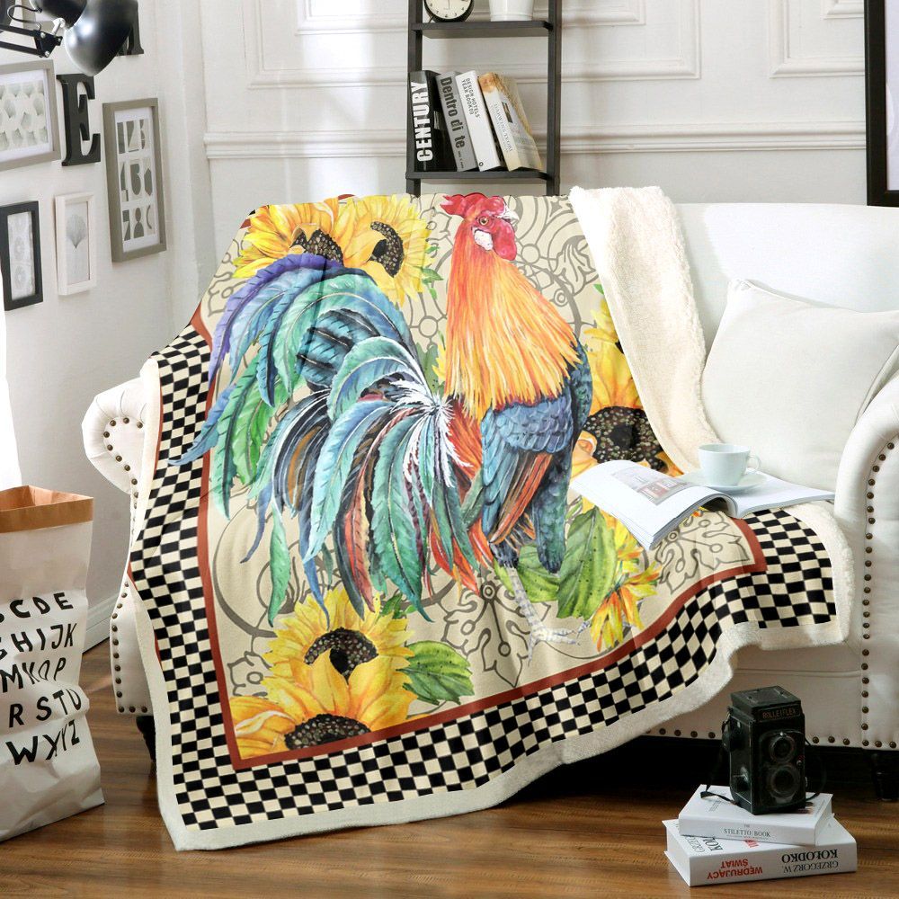 Rooster Sunflower Sherpa Fleece Blanket