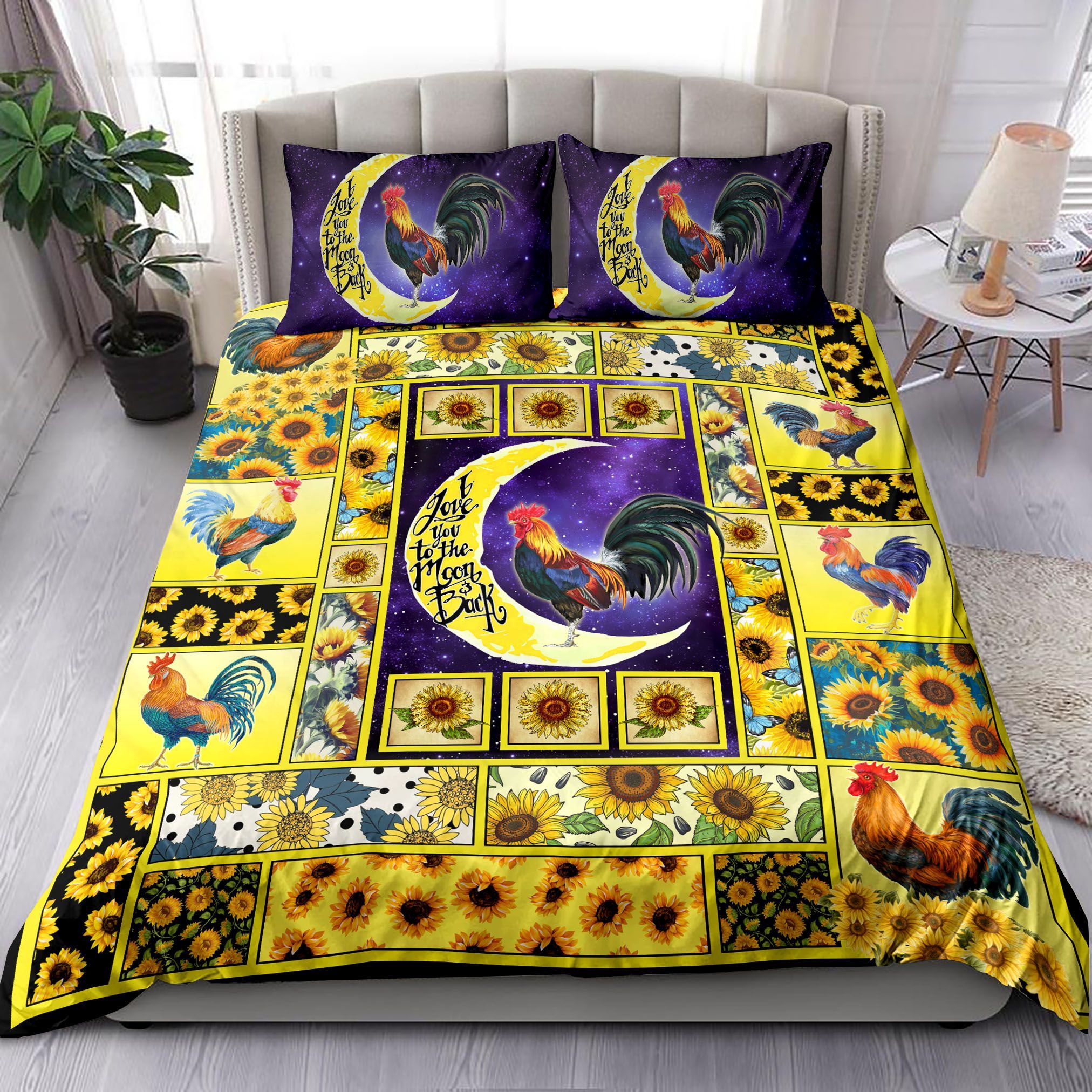 Rooster Sunflower I Love You To The Moon And Back Bedding Set