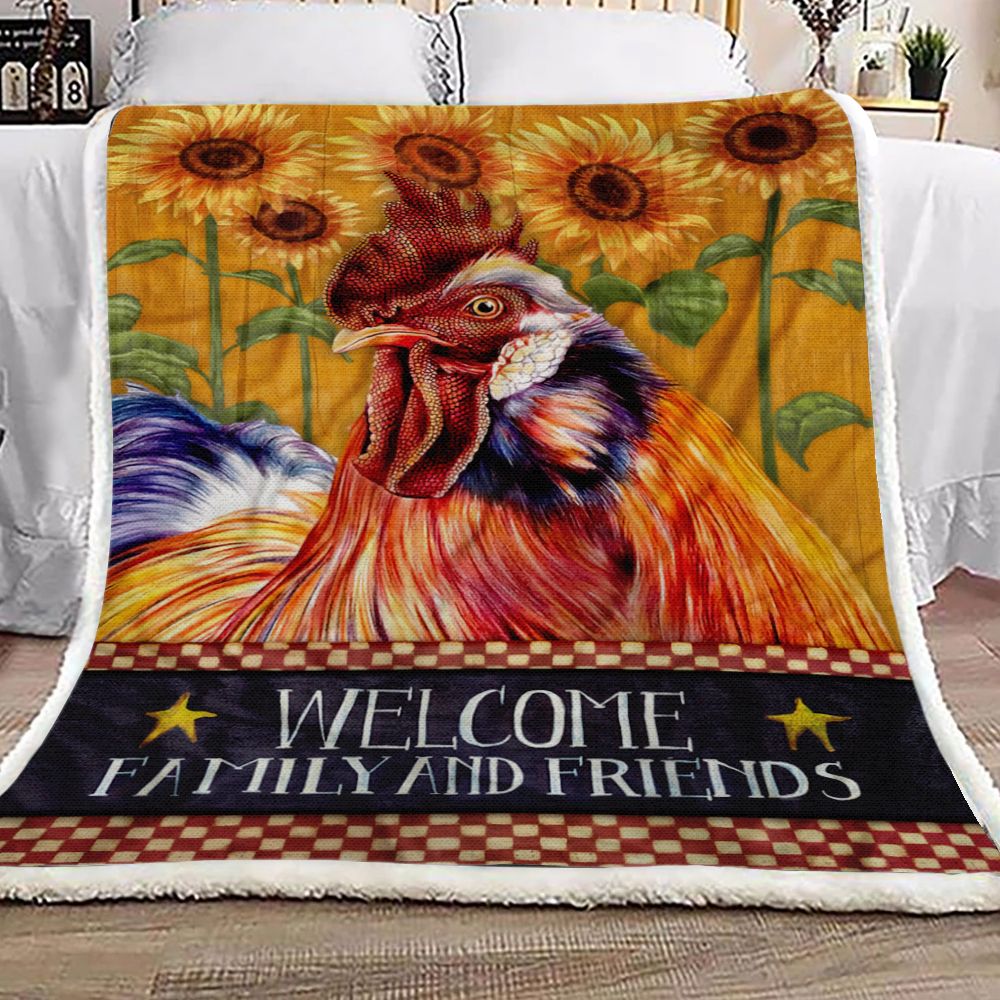 Rooster Sunflowers Fleece Blanket