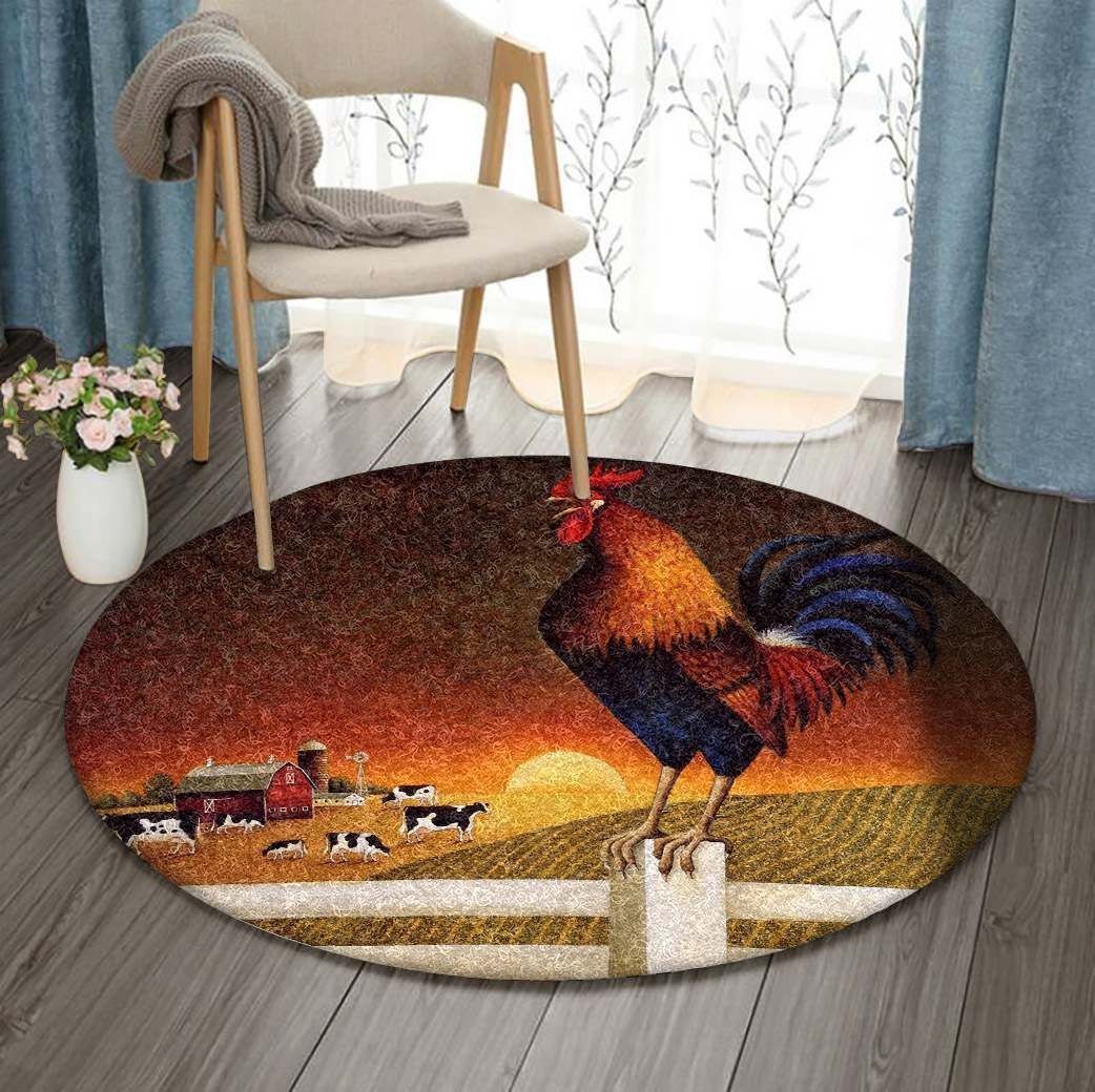 Rooster Sunset Round Carpet