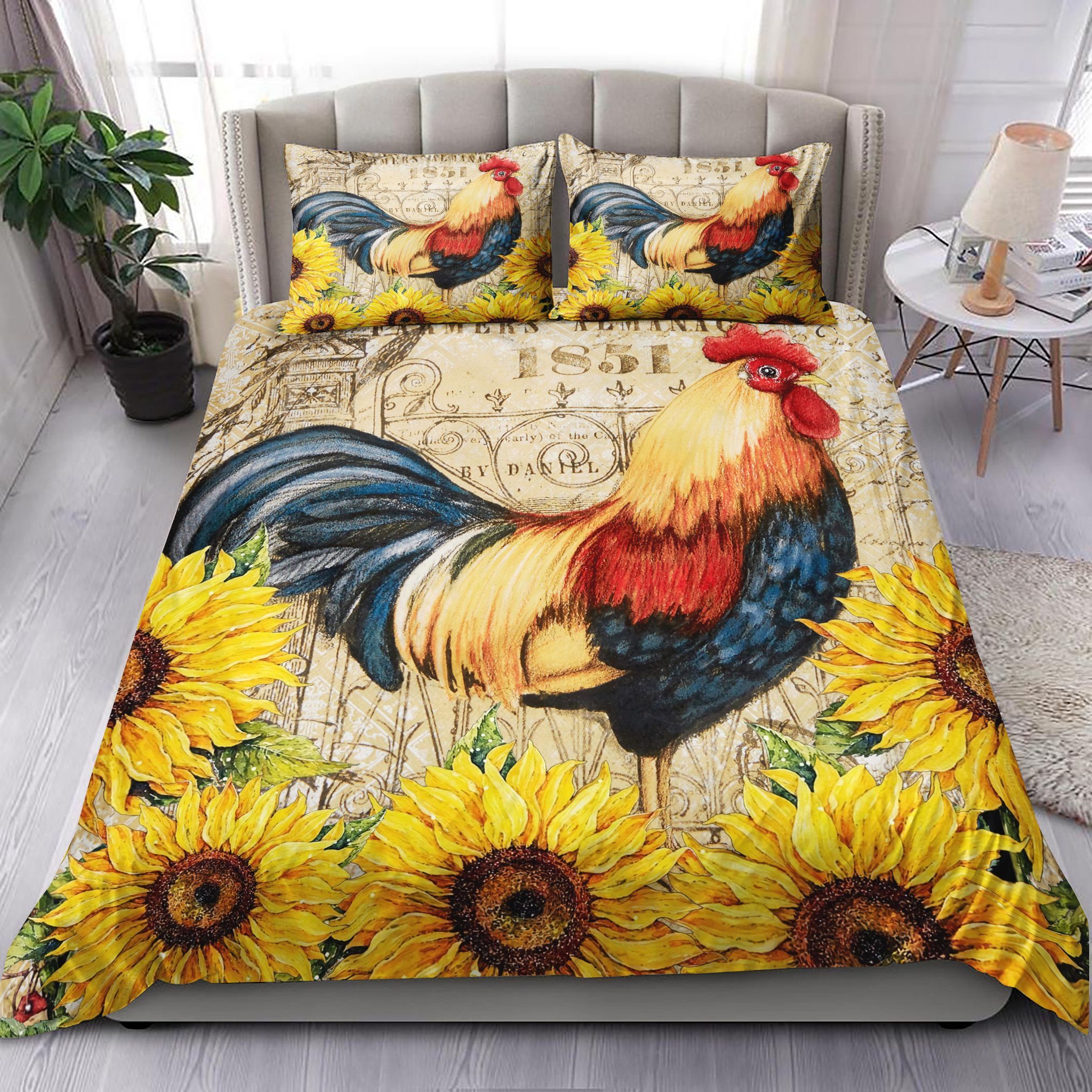 Rooster Vintage Sunflower Bedding Set
