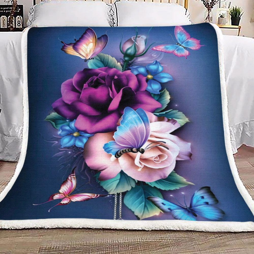 Rose And Butterfly Sherpa Fleece