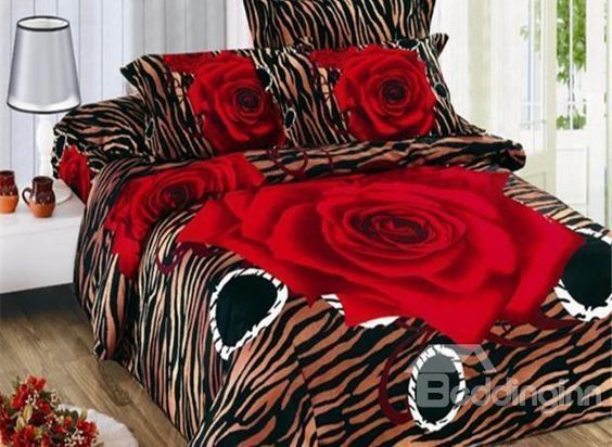 Rose And Leopard Bedding Set