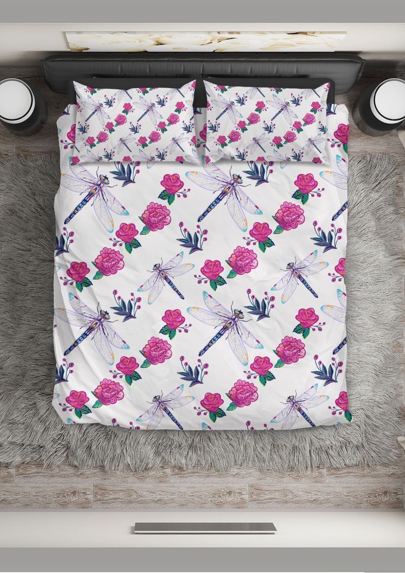 Rose And Wing Dragonfly And Rose Printed Bedding Set