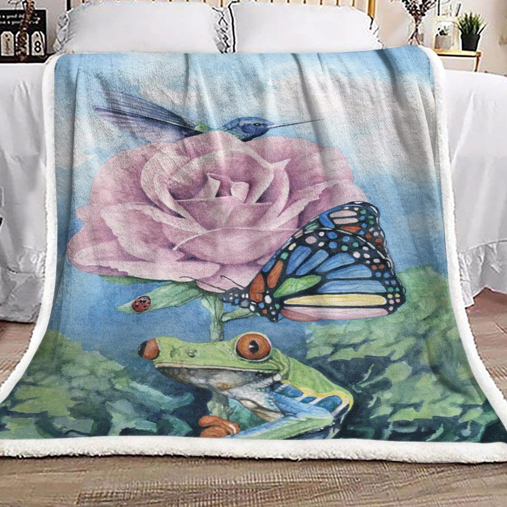 Rose Bird Butterfly And Frog Sherpa Fleece Blanket