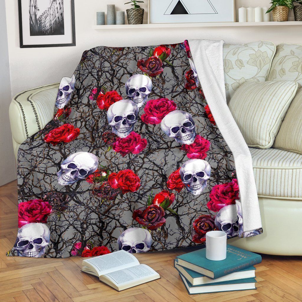 Rose Branch Skull Sherpa Fleece Blanket