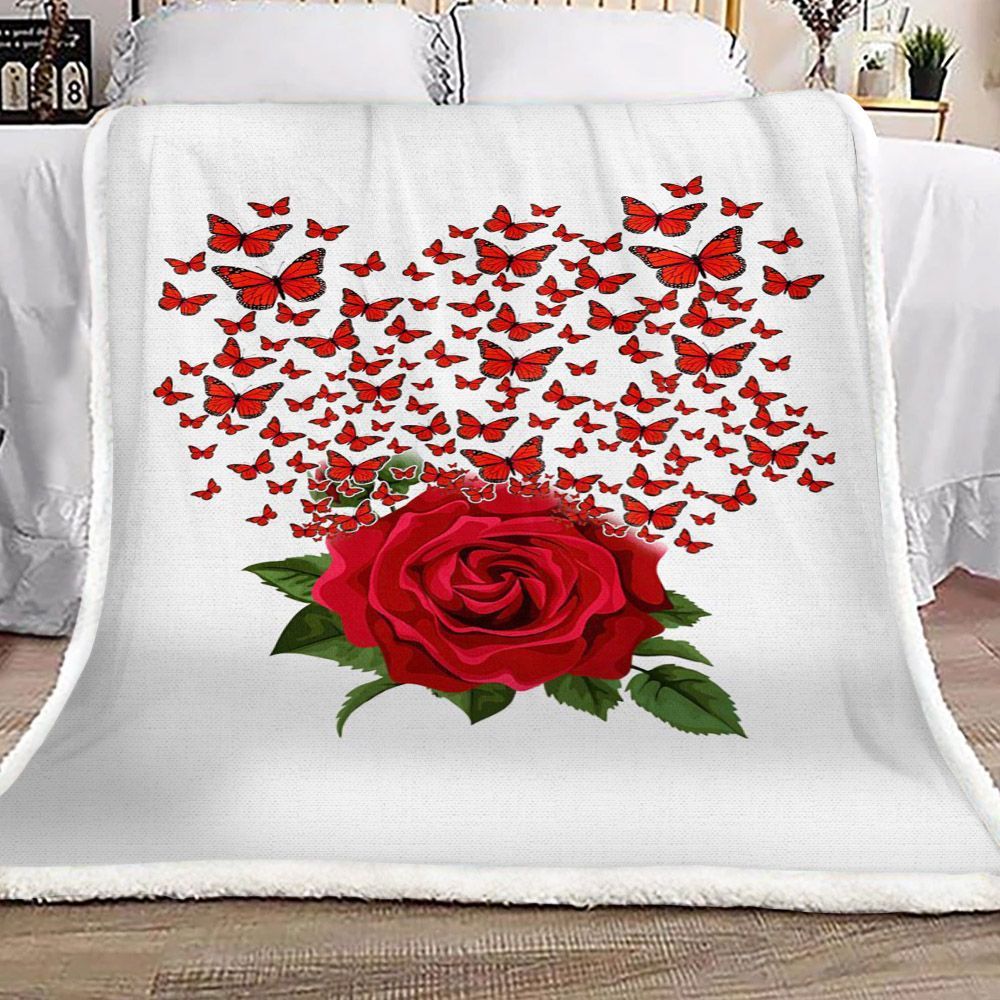 Rose Butterfly Sherpa Fleece Blanket