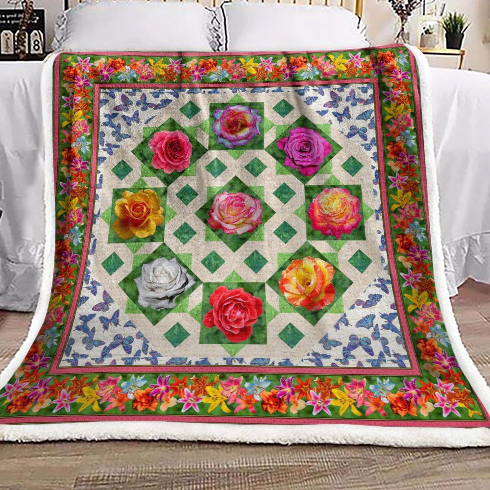 Rose Butterfly Sherpa Fleece Blanket
