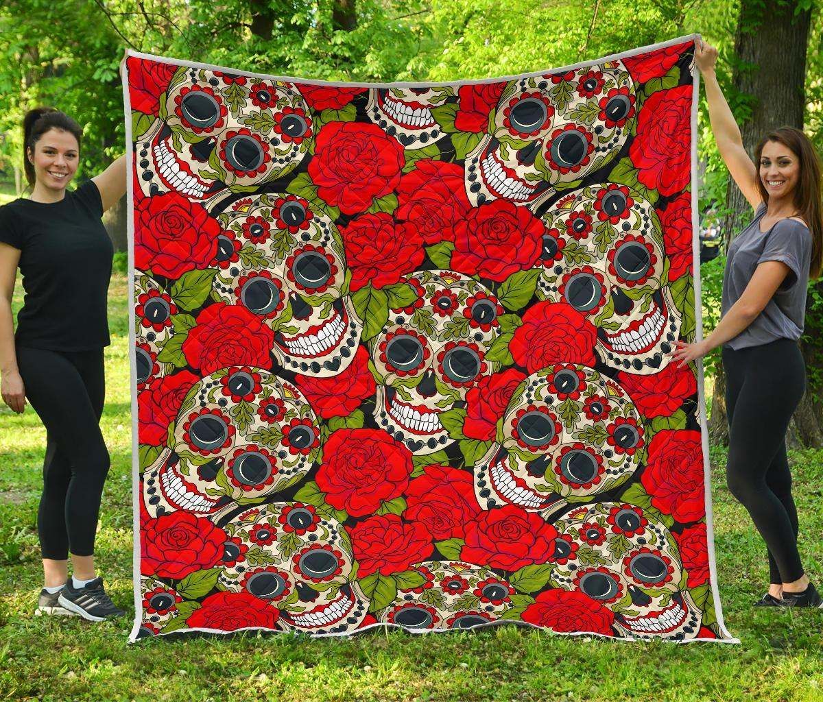 Rose Floral Sugar Skull CL17100541MDQ Quilt Blanket