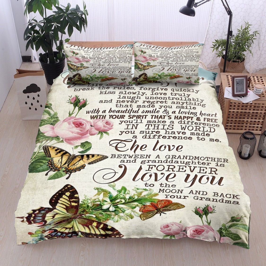 Rose Flower Butterfly To My Granddaughter Your Grandma Bedding Set
