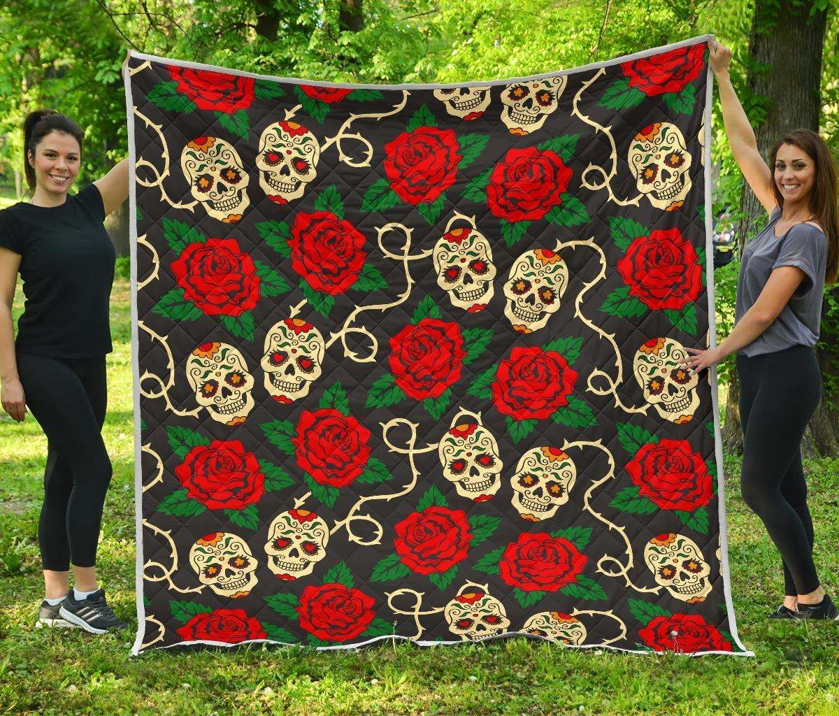Rose Flower Sugar Skull CL17100542MDQ Quilt Blanket