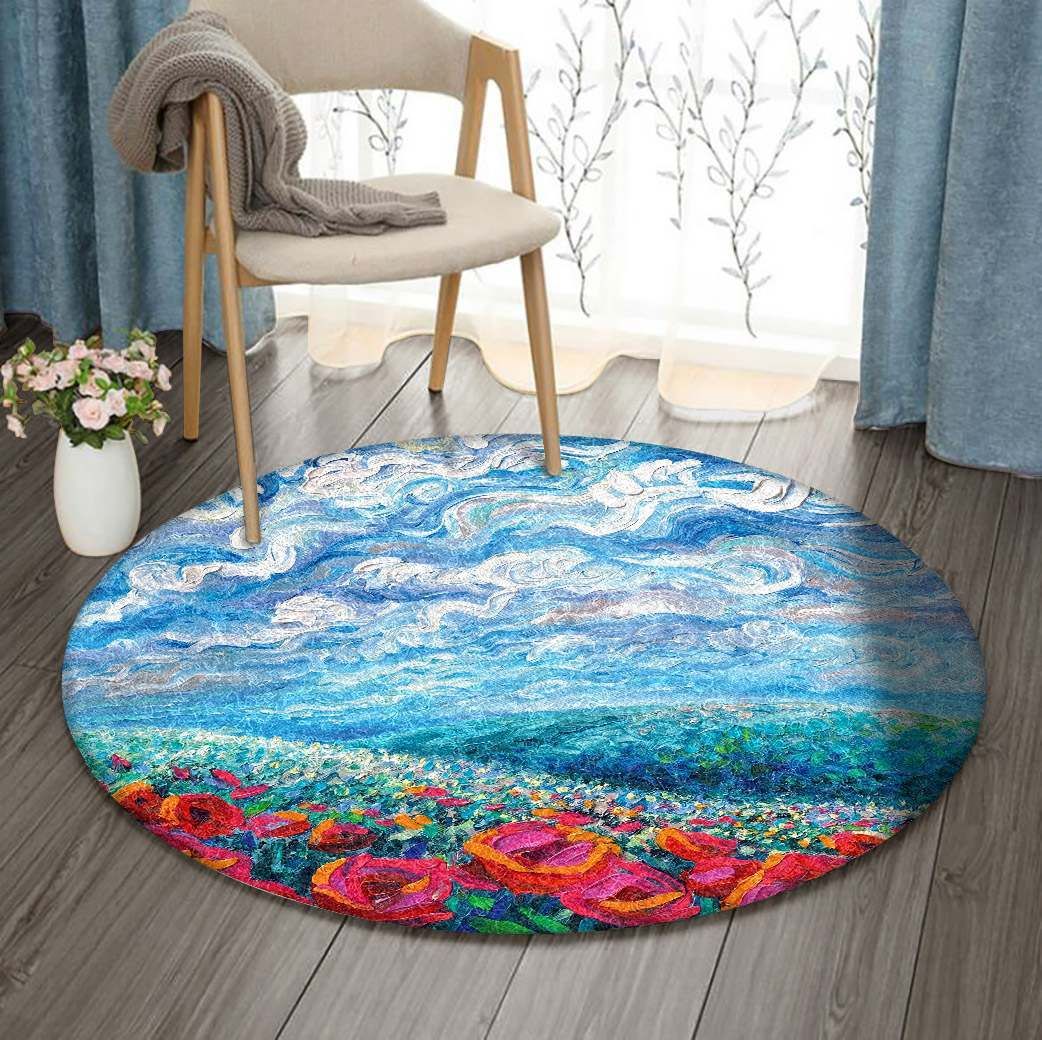 Rose Garden And Sky Round Carpet