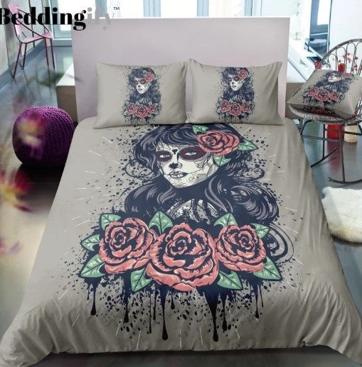 Rose Girl Skull Bedding Set