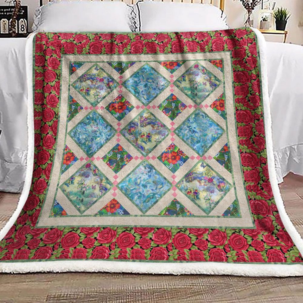 Rose Hummingbird Sherpa Fleece Blanket