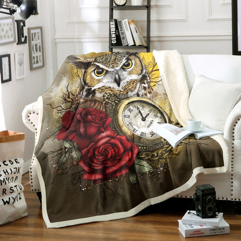 Rose Owl Time Flow Sherpa Fleece Blanket