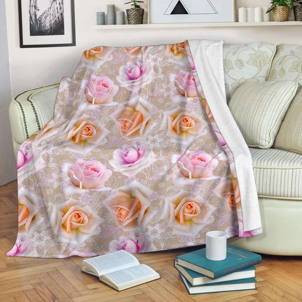 Rose Pattern Print Design Taupe Fleece Blanket