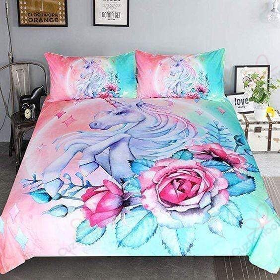 Rose Pink Blue Unicorn Bedding Set