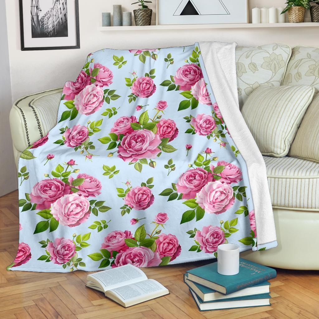 Rose Pink Pattern Print Design Mint Fleece Blanket