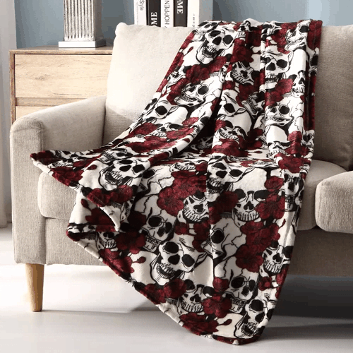 Rose Skull Sherpa Fleece Blanket