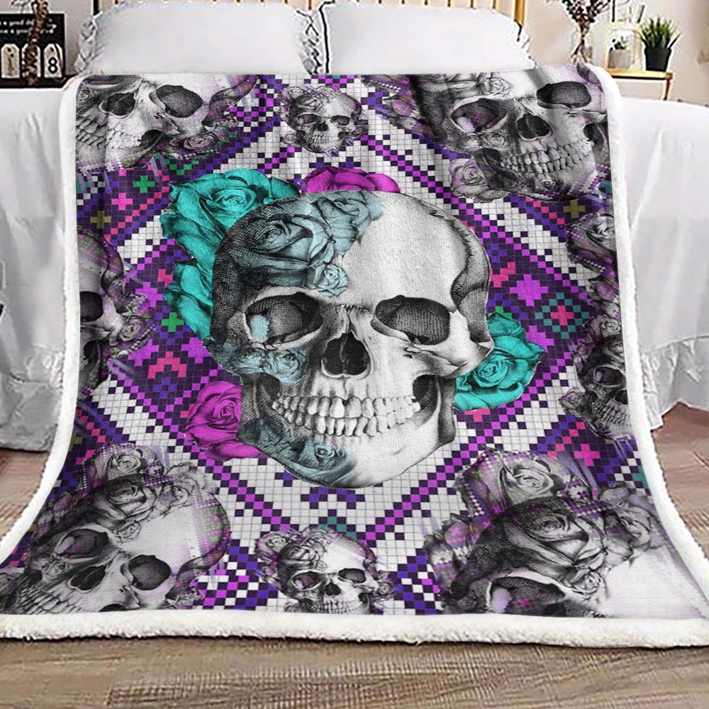Rose Skull Sherpa Fleece Blanket