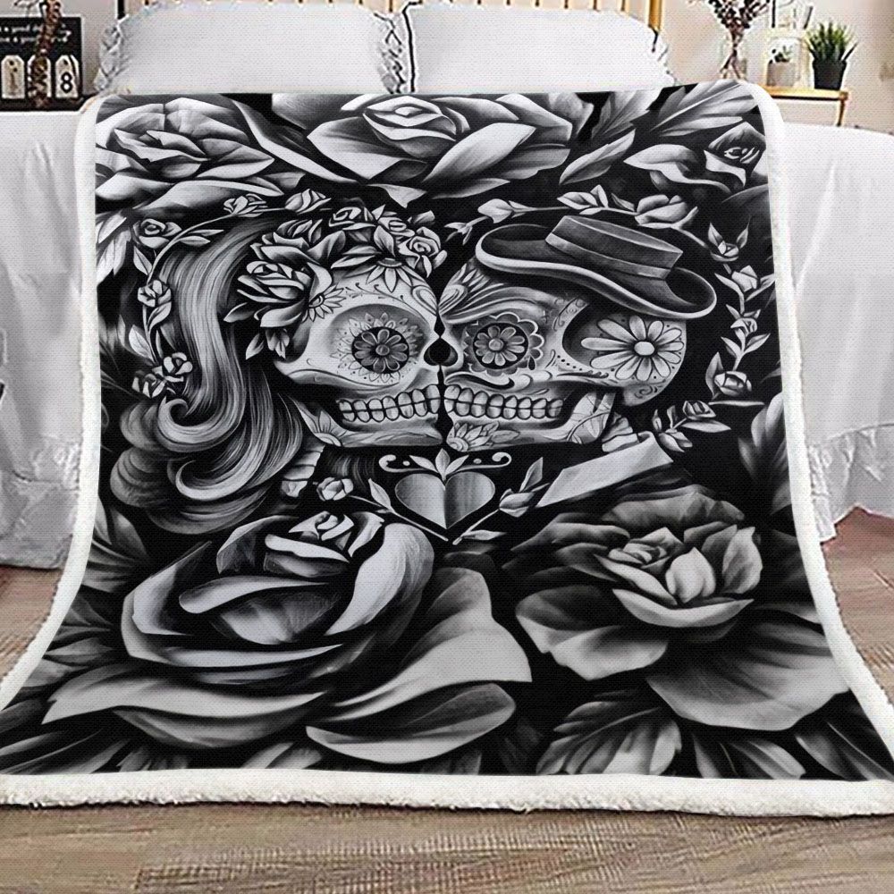 Rose Skull Love Fleece Blanket