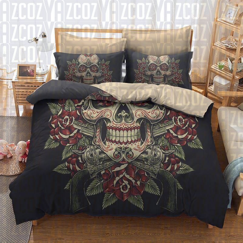 Rose Skull Sugar Pistol Bedding Set