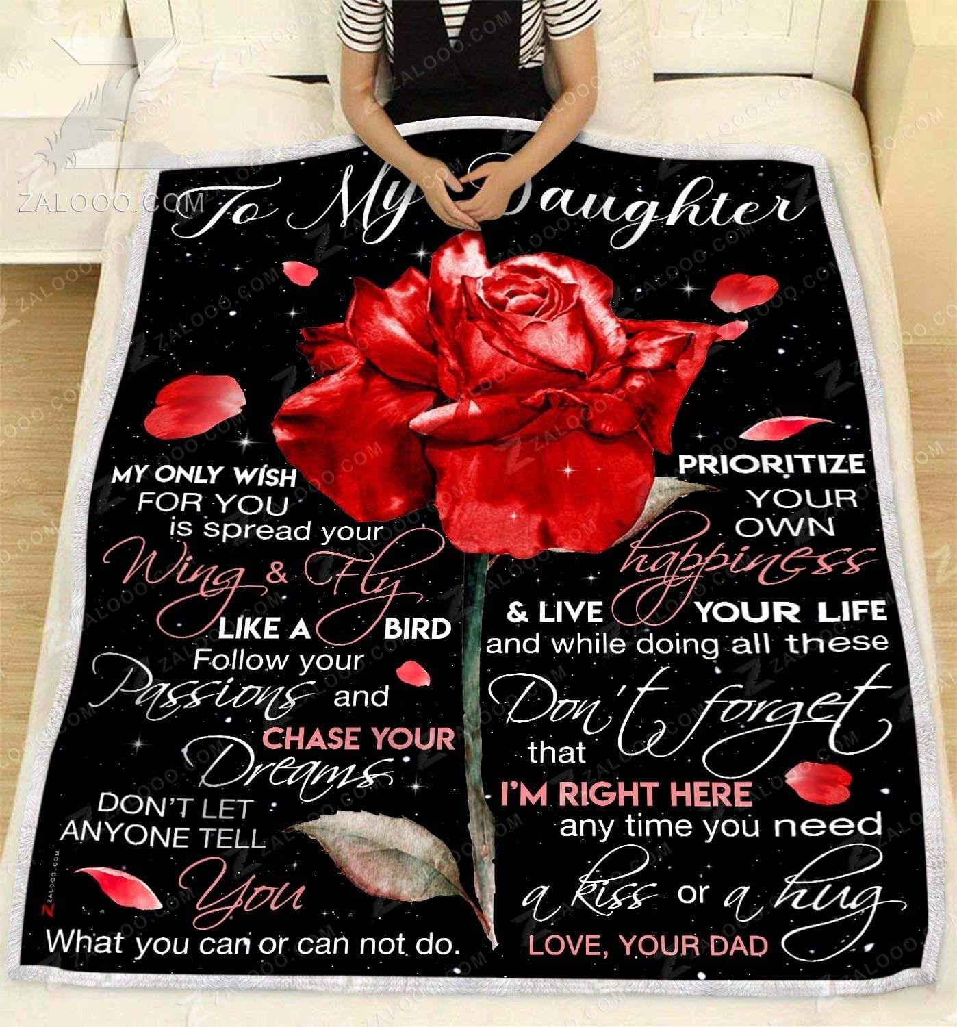 Rose To My Daughter My Only Wish Dad Sherpa Fleece Blanket