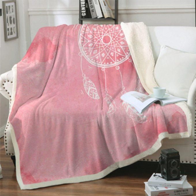 Rose Watercolor Dreamcatcher Sherpa Fleece Blanket