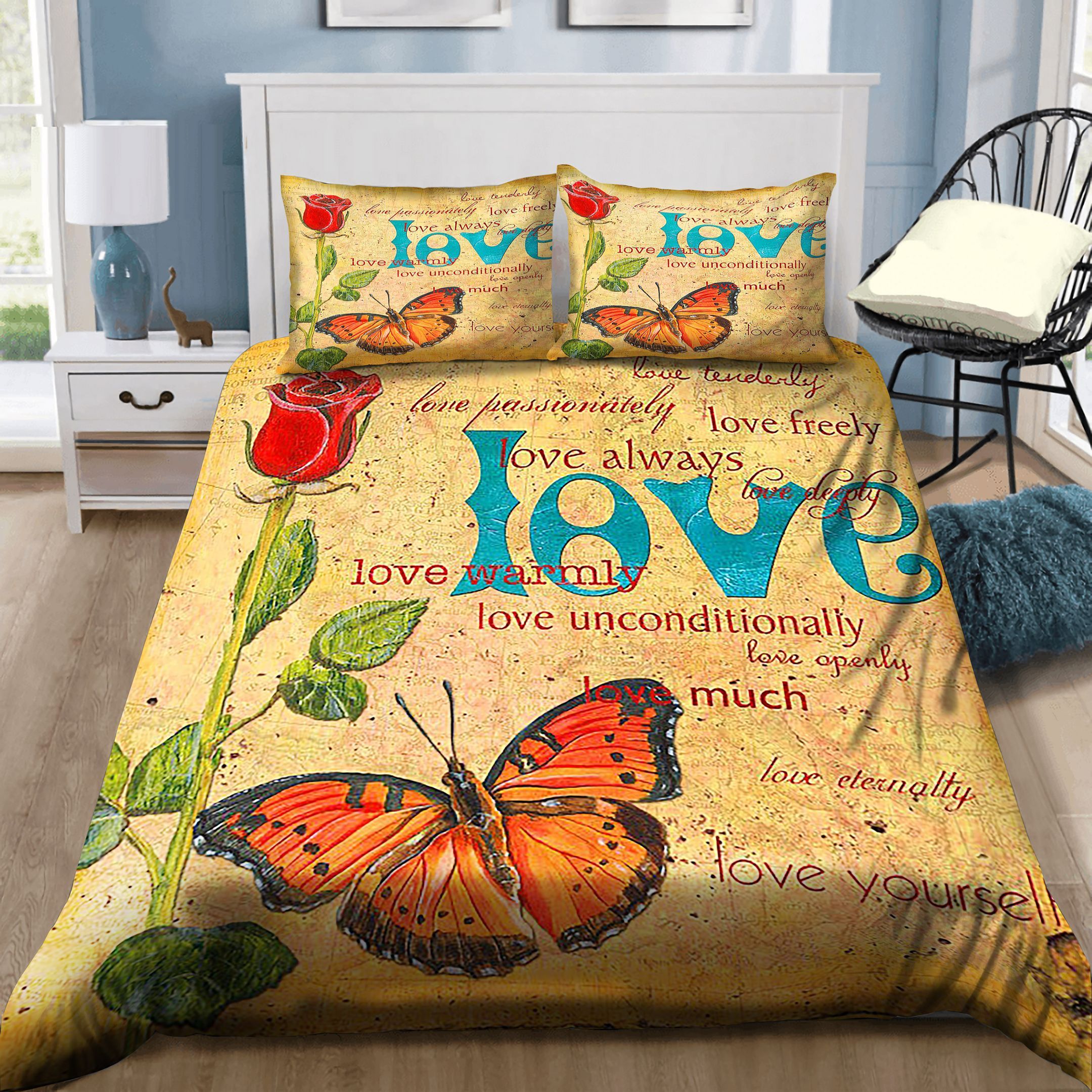 Roses And Butterflies Bedding Set