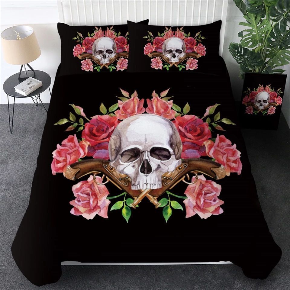 Roses And Skulls Bedding Set