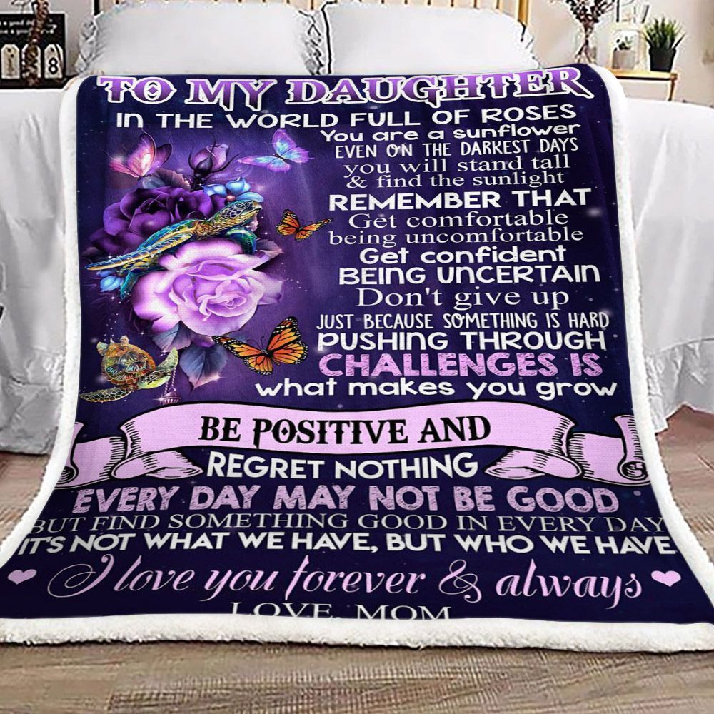 Roses Butterfly To My Daughter Love Mom Sherpa Fleece Blanket