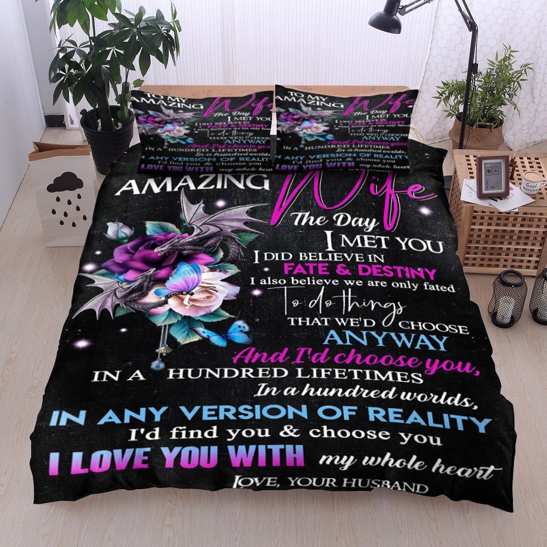 Roses Dragon To My Amazing Wife Bedding Set