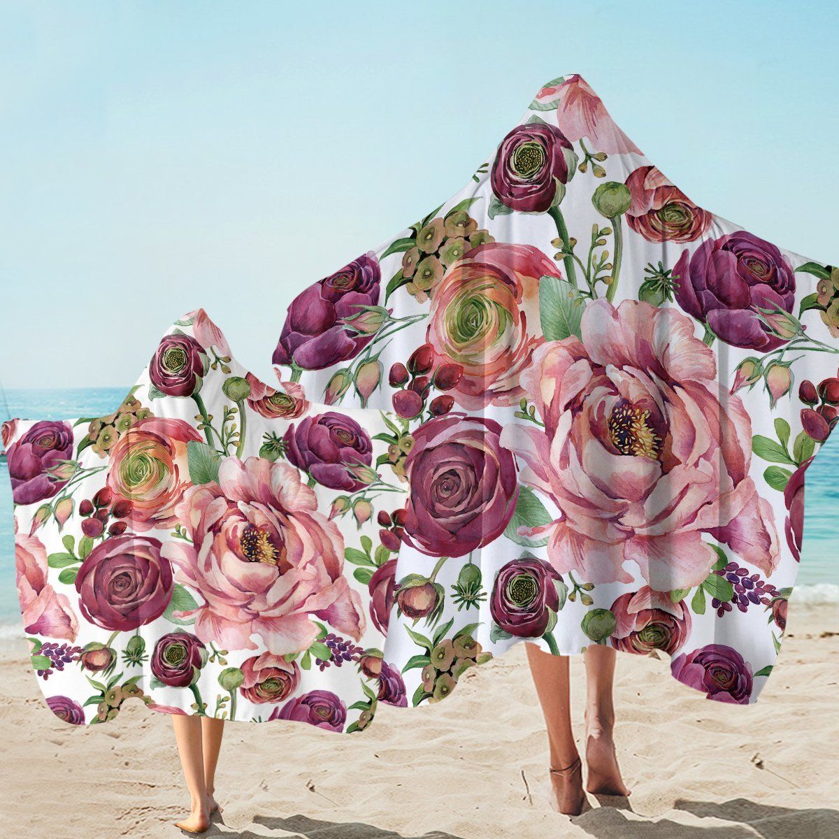 Rosy Flowers Every Love Story Is Beautiful Printed Hooded Towel