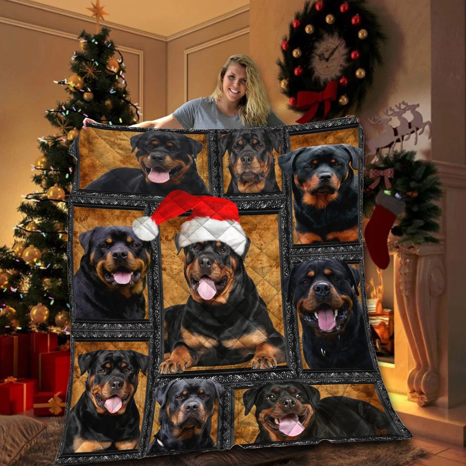 Rottweiler Christmas HHC121150TH Quilt Blanket