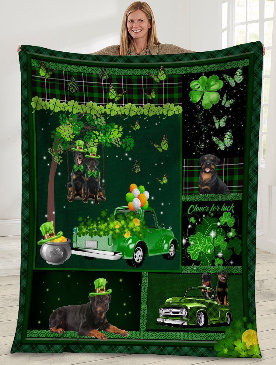 Rottweiler Dog Irish Shamrock St Partric Printed Fleece Blanket