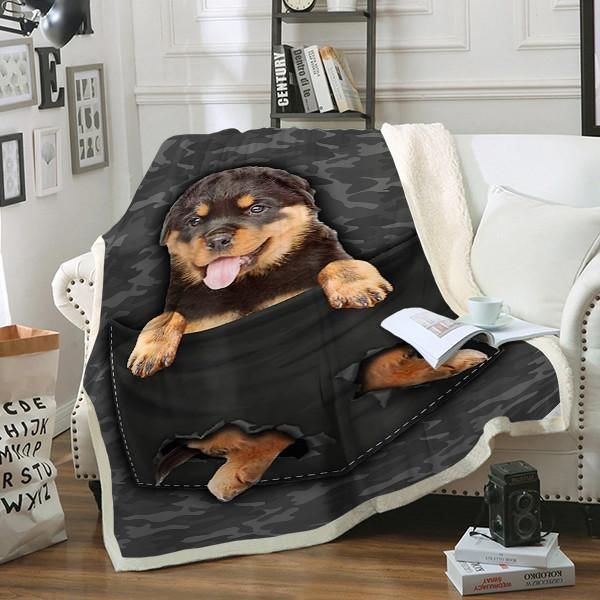 Rottweiler Dog Pocket Sherpa Fleece Blanket
