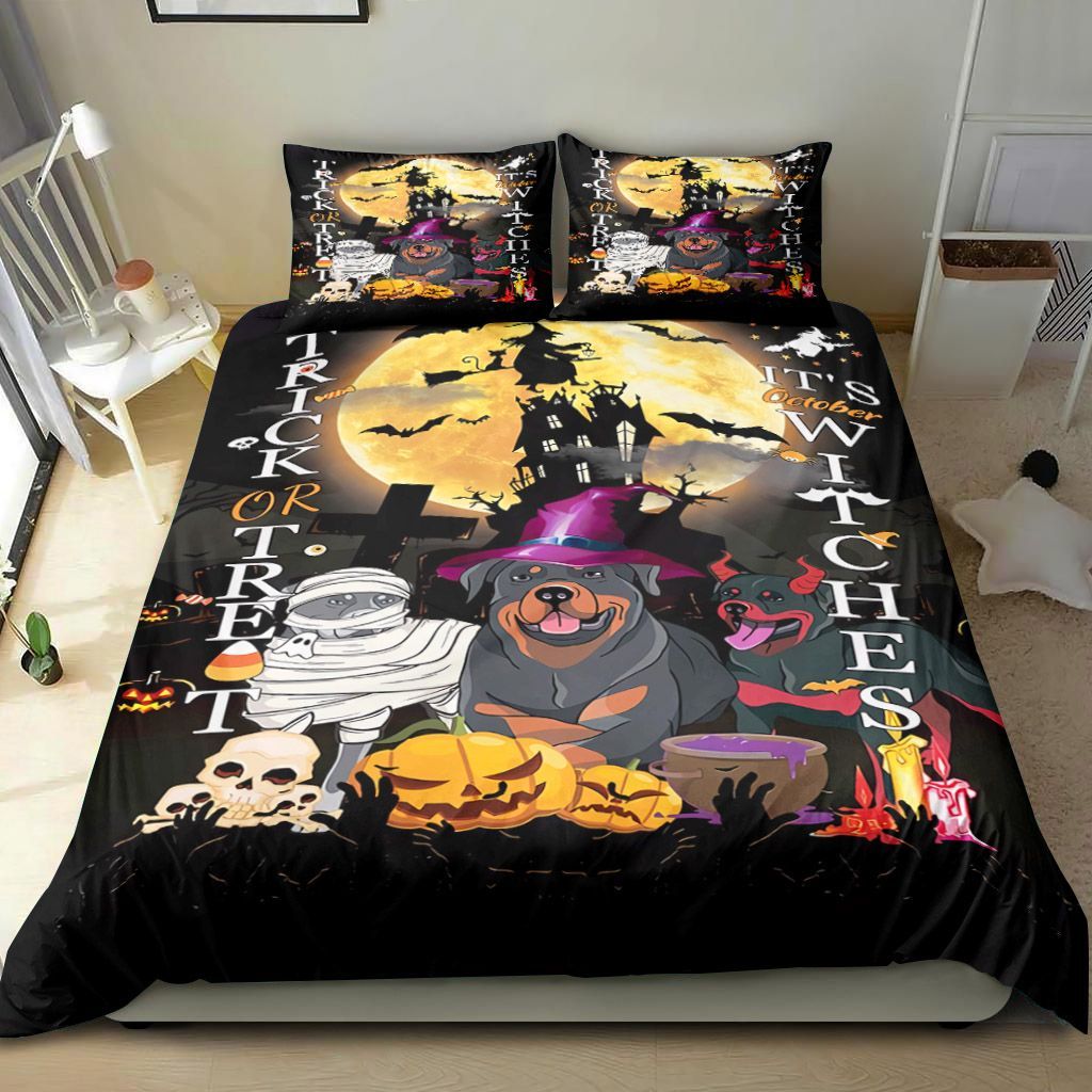 Rottweiler Dog Trick Or Treat Halloween Pumpkin Bedding Set